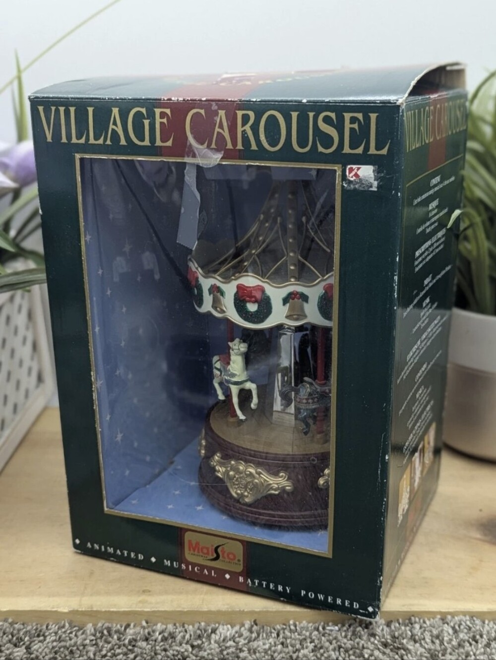 Vintage 1998 Maisto Village Horse Carousel Animated Musical 9" Christmas Display